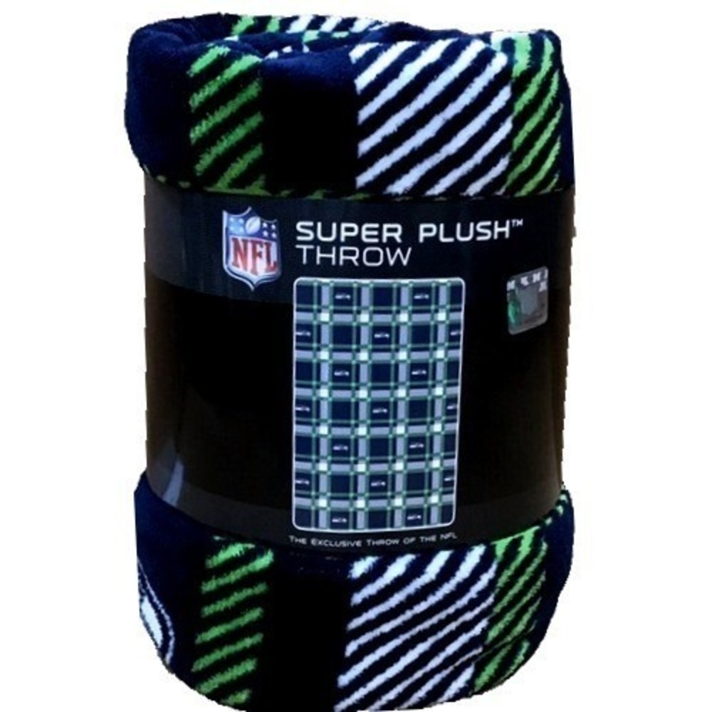 Oversized 55" by85" Seattle Seahawks Super Plush Throw Blanket Plaid Pattern NFL